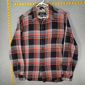 Pladra Shirt Mens Medium Black Orange Plaid Flannel Long Sleeve USA Button Front